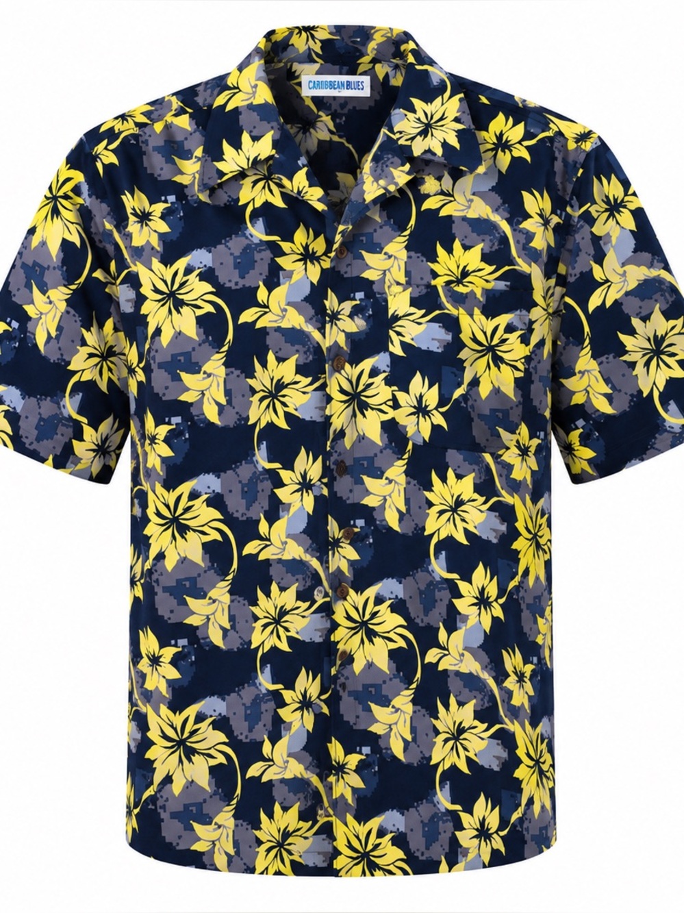 CANYON RIVER BLUES Hawaiian shirt size MED. blue navy yellow, gray Short sleeve